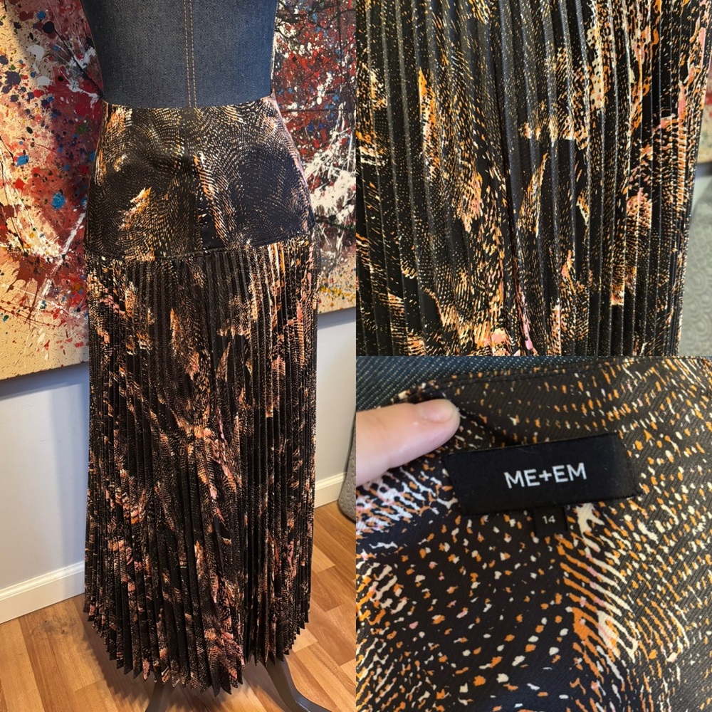 ME+EM Black and Gold Pleated Maxi Skirt Cocktail